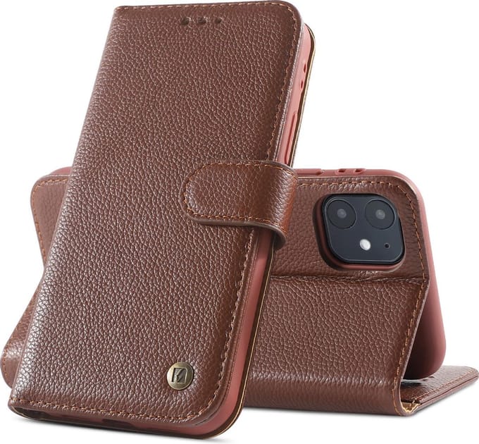 Bestcases Echt Lederen Wallet Case Telefoonhoesje iPhone 12 Mini - Bruin