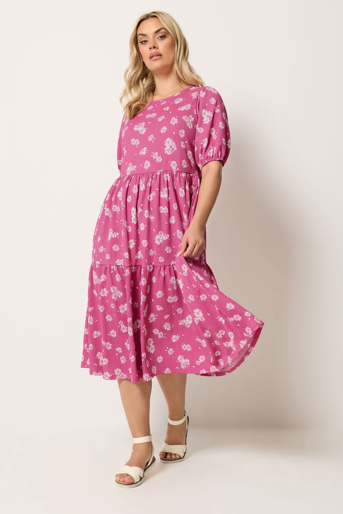 Yours Roze Gelaagde Jurk Met Madeliefjes Size 44