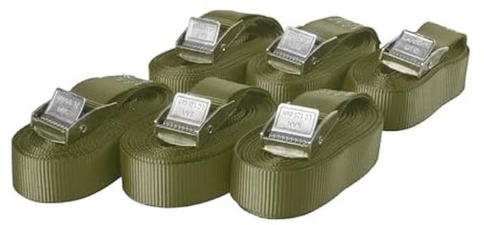 Spanbanden met Klemsluiting - Set van 6 - Belastbaar tot 250 kg - 5 m x 25 mm - Eendelig - Olijfgroen