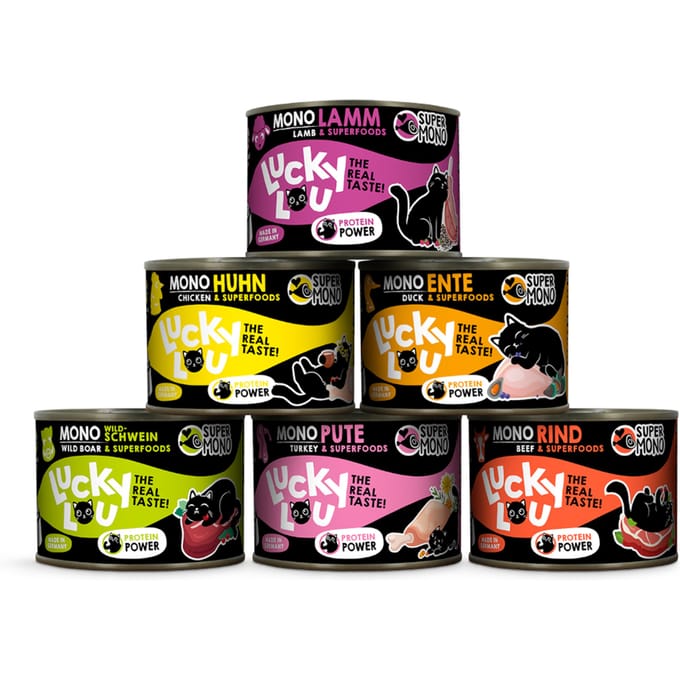 24x 200g Lucky Lou SuperMono² Mix (6 soorten) nat kattenvoer