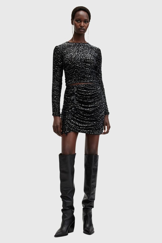 AllSaints Eris Leppo Skirt Black Maat: 10 | Mini Rokken Outlet | Dames | Zwart