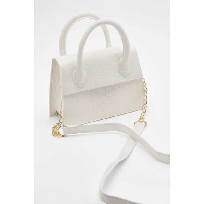 boohoo Dames Mini Croc Gestructureerde Crossbody Tas | Wit