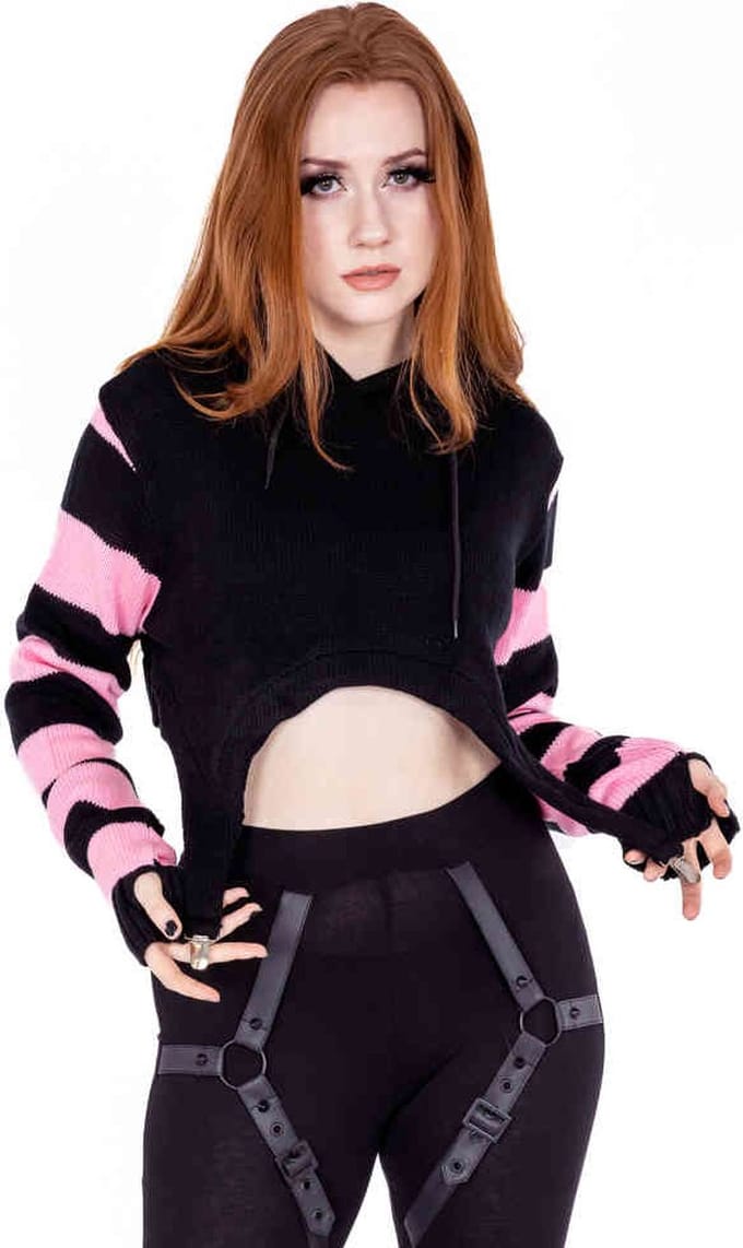Cupcake Cult - Cute Kitty Hoodie/trui - L - Zwart/Roze