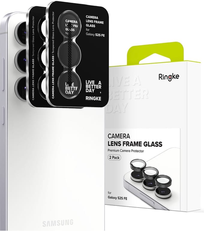Ringke Frame Glass - Camera Protector Geschikt voor Samsung Galaxy S25 FE - Case Friendly - Tempered Glass voor Camera Lens Zwart - 2-Pack-Pack