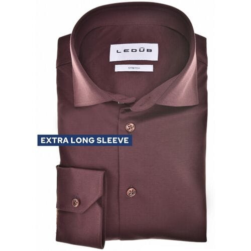 Ledûb Overhemd Slim Cotton Jersey Stretch Extra Long Sleeve Mouwlengte 7 Donker Rood / male
