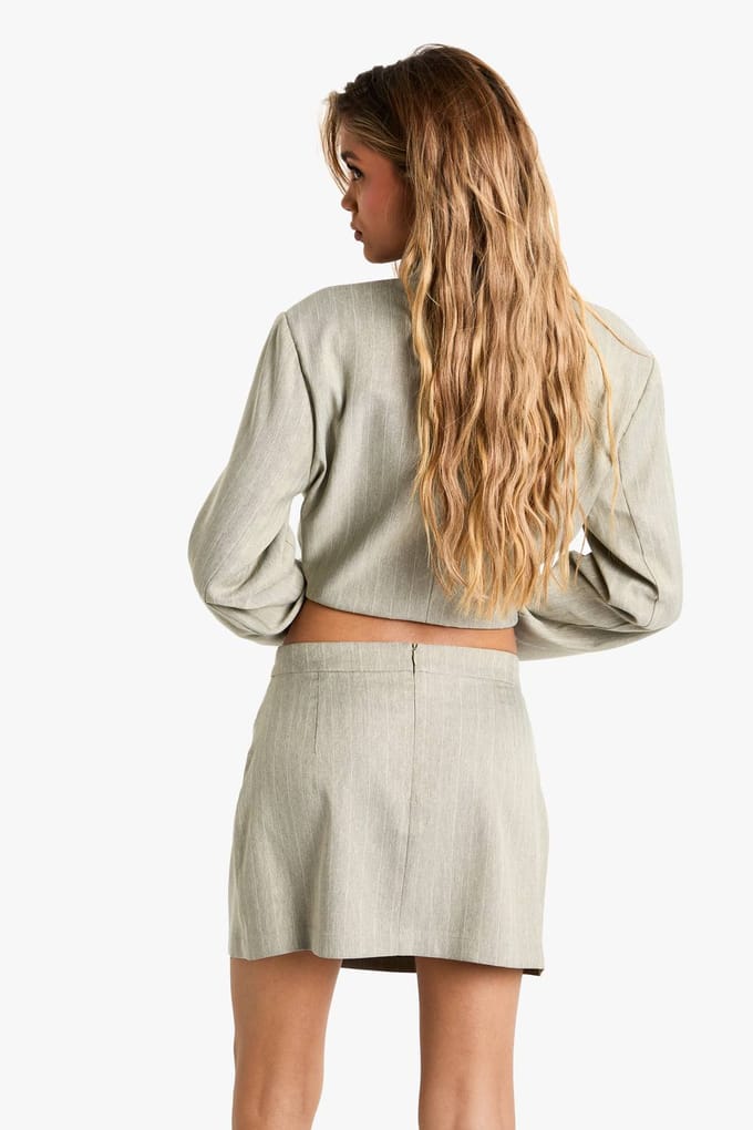 boohoo Dames Pinstripe A-Lijn Getailleerde Mini Rok | Sage | Maat: 16