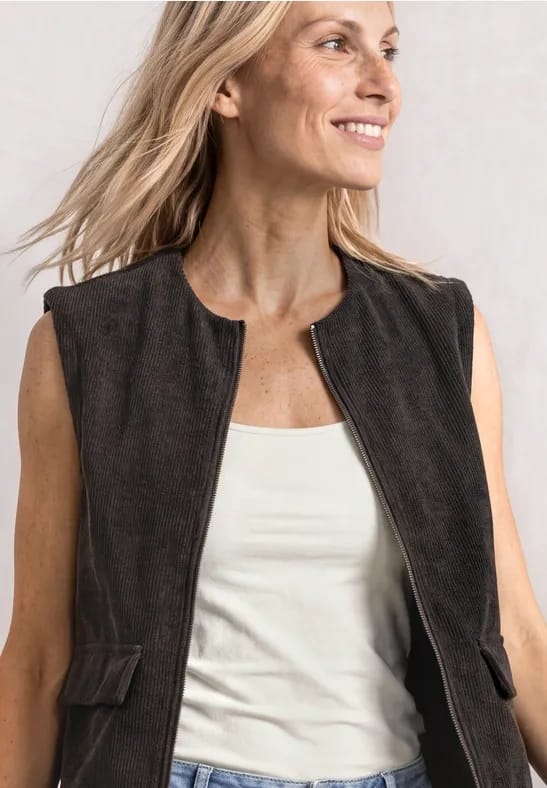Vest met ronde hals in corduroy-look
