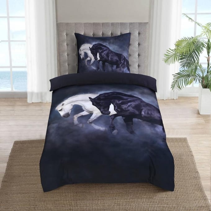 Dekbedovertrek -Paarden- Eenpersoons -140 x 220-cm + 1 kussensloop 60x70cm