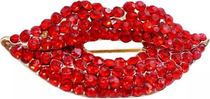 Broche mond Strass ( Rood ) 4.2 x 1.8 cm