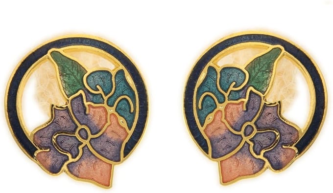 Behave Dames oorclips met gekleurde bloemen