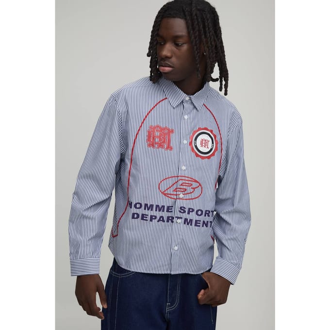 Oversized Ruim Gesneden Gebogen Paspel Sport Overhemd | Blue | Size Large