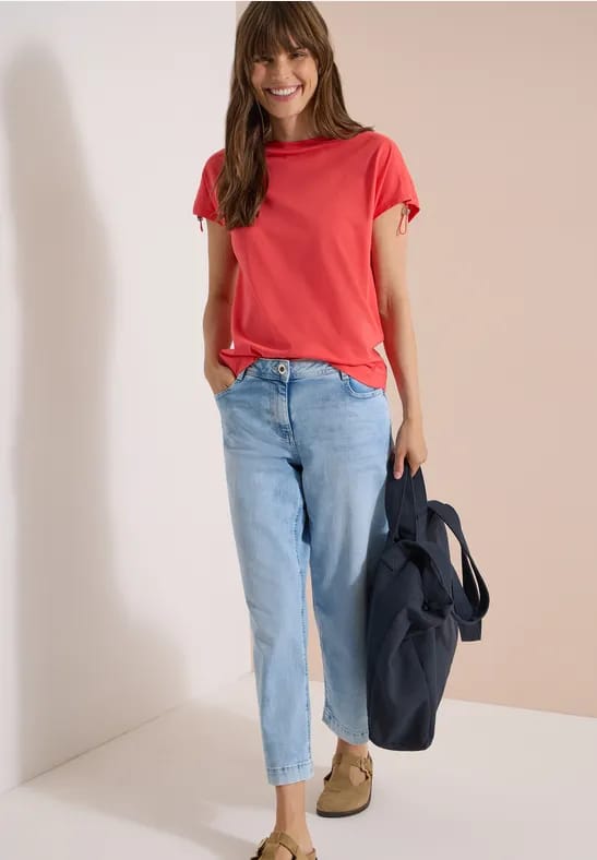 Shirt met rimpels in effen kleur
