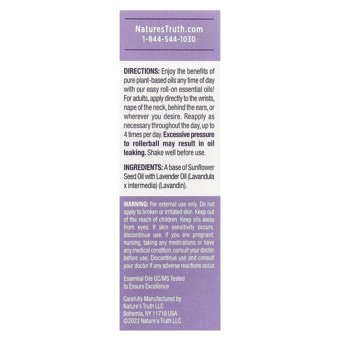 Nature'S Truth, Essential Oil, Portable Roll-On, Rejuvenating Lavender, 10 Ml (0.33 Fl Oz)