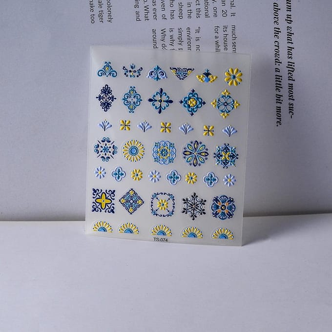 Elegante Bohemia Design 5D Nagels Stickers Nagels Transfer Siders Embossed Decals gray