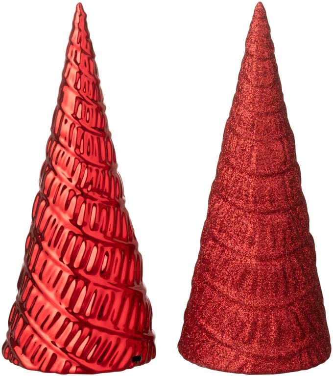 J-Line decoratie Boom - kunststof - kerstrood - 2 stuks