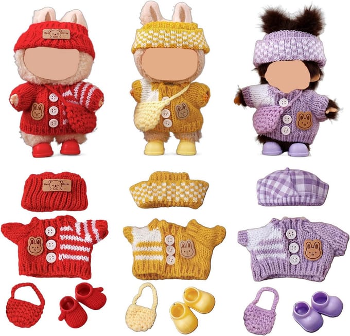 Set van 3 Gebreide Poppenkleding Sets voor 13-17 CM Mini Poppen | Accessoires & Outfits