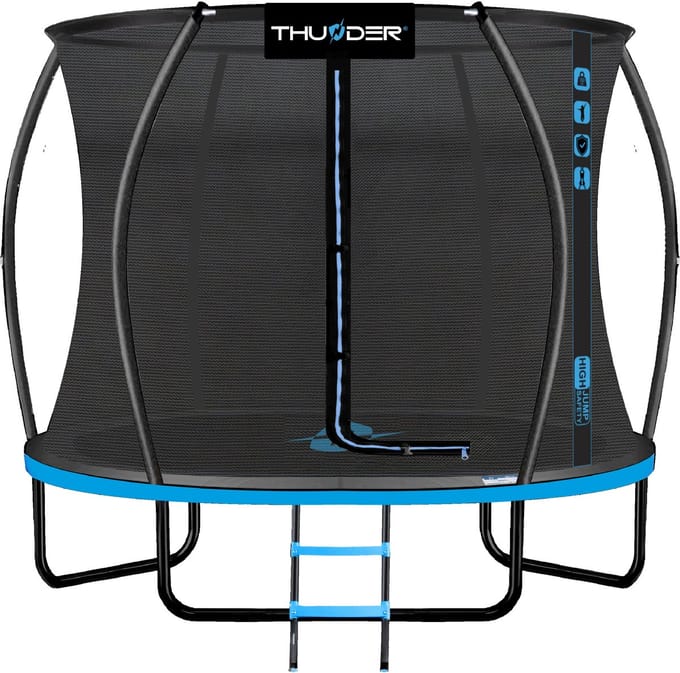 Thunder Trampoline 305 cm – Ronde Tuintrampoline – Max. 150 kg – Met Ladder – Blauw