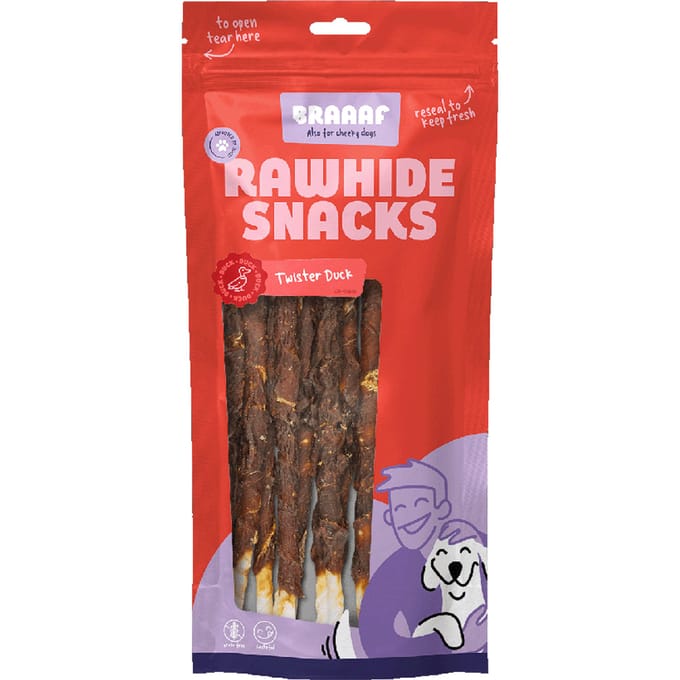 8 stuks Twister Kauwrollen met Eend 25 cm Braaaf Hondensnacks