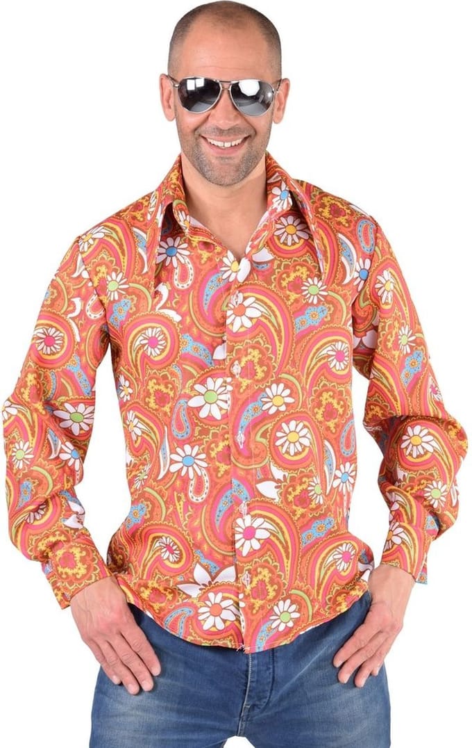 Hippie blouse Paisley oranje/bruin - Maat 48