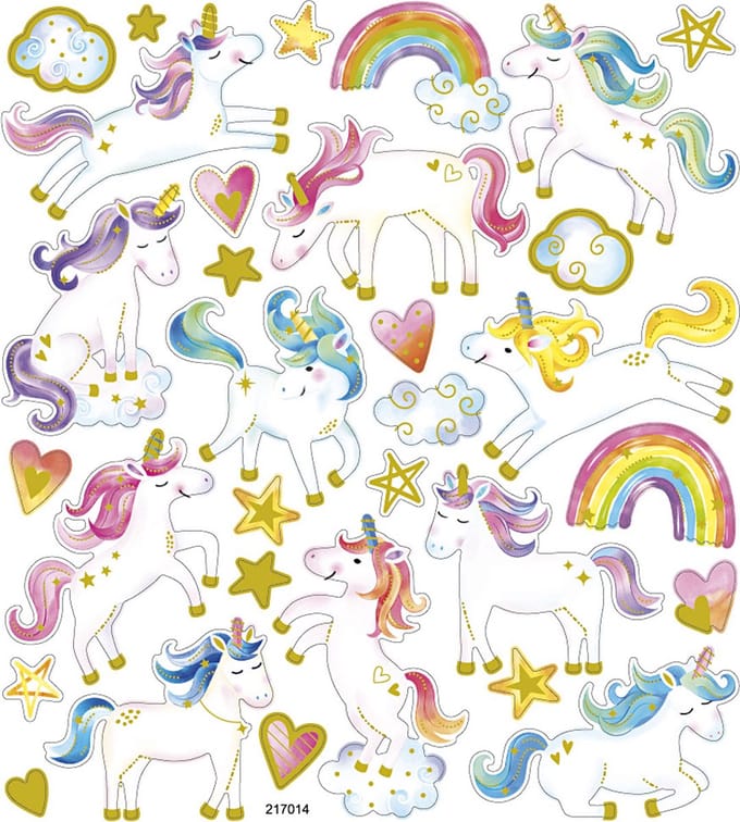 Stickers, eenhoorn, vel 15x16,5 cm, 1 vel