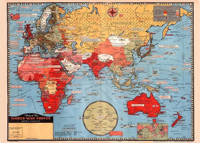 Poster Tweede Wereldoorlog Fronten - Historische Kaart Battlefronts - 50x70 cm