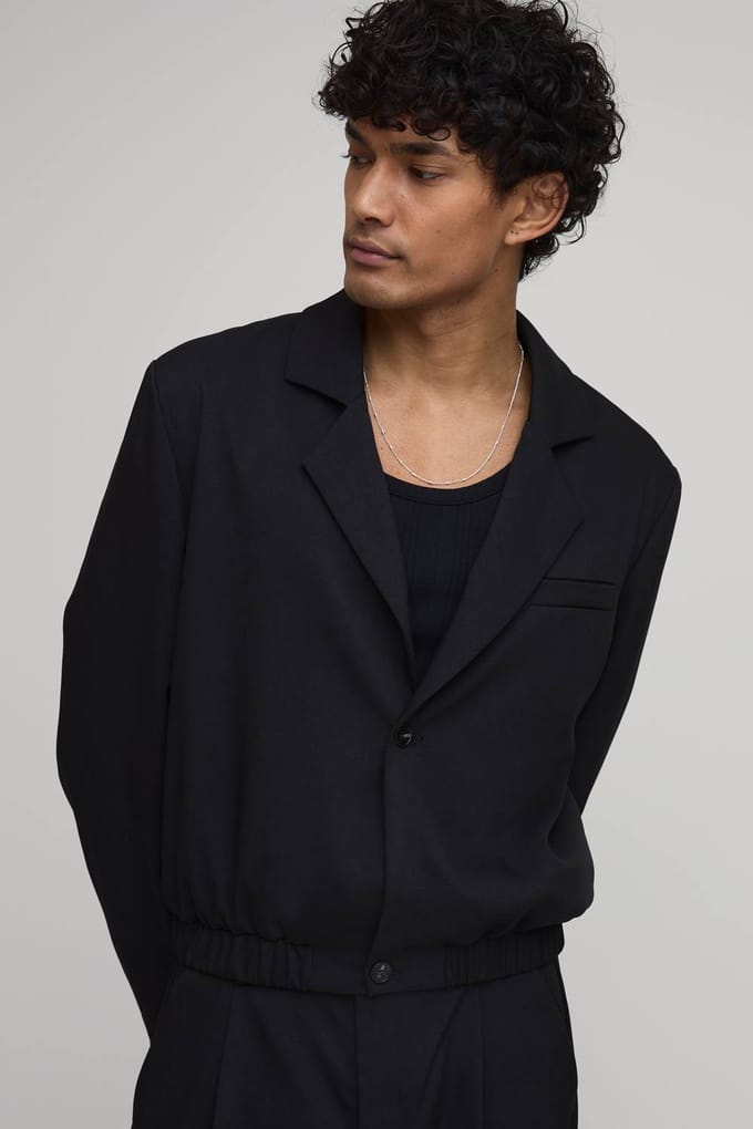 Getailleerde Cropped Blazer Met Elastische Zoom Co-ord | Black | Size Medium