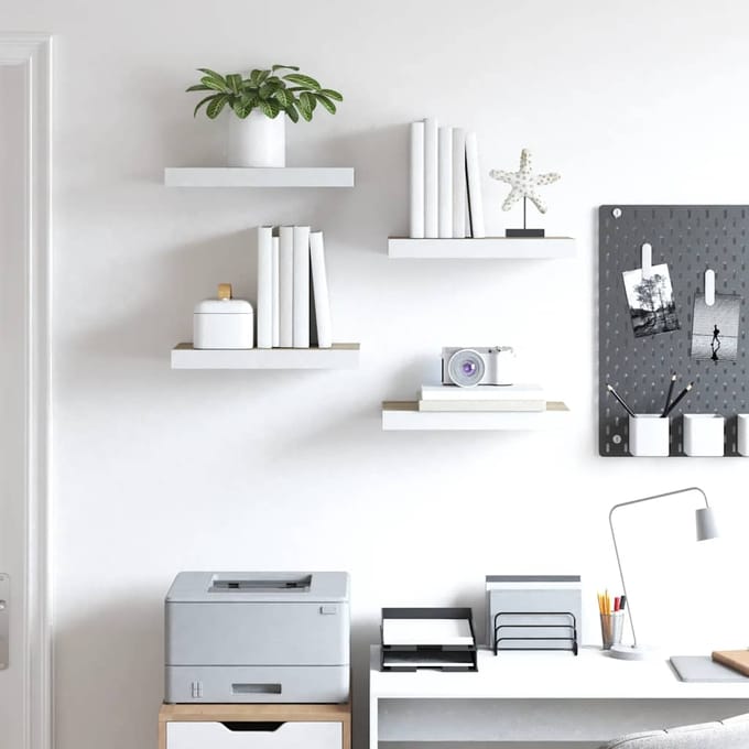 vidaXL - Wandschappen - zwevend - 4 - st - 40x23,5x3,8 - cm - MDF - eikenkleurig - en - wit