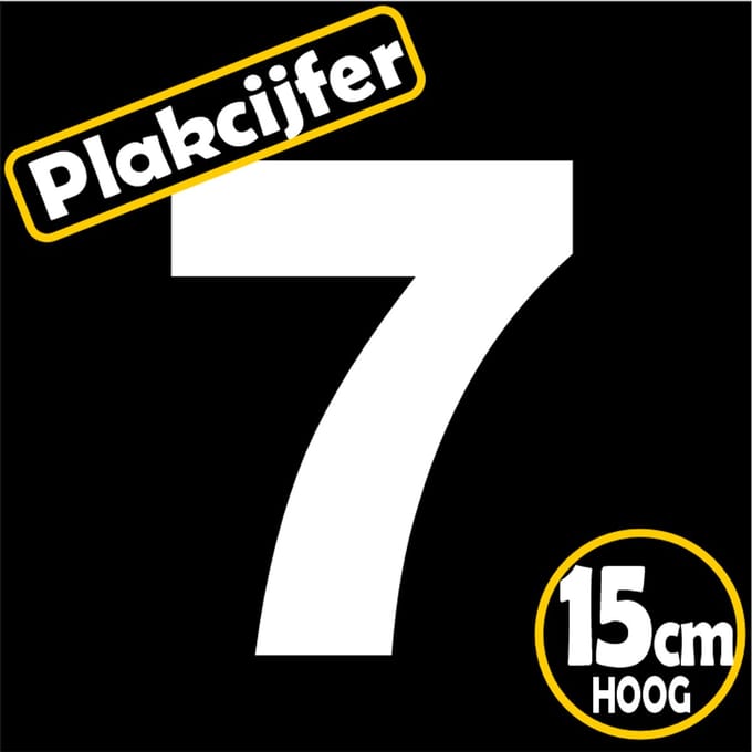 Jerma - Plakcijfer - 7 - sticker - 15 cm - Hoog - Wit - Plasticfolie - Zelfklevend - Binnen - Buiten
