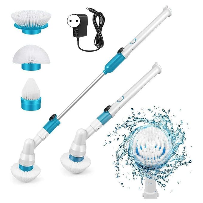 Brosse de Nettoyage Électrique Portative Sans Fil Auto-rotation Laveur de Douche avec 3 Têtes Remplaçables white
