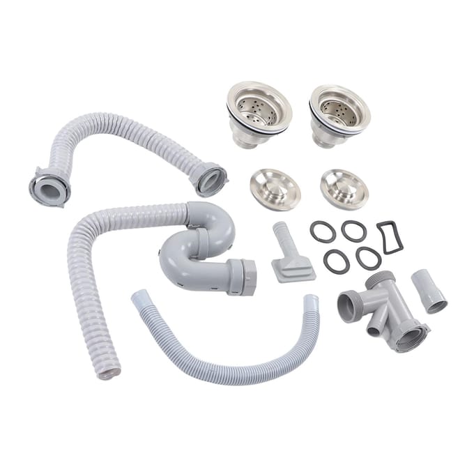 Tuyau d'évacuation d'évier de cuisine en acier inoxydable S coudé avec double évacuation Ensemble de tuyaux d'égout pour salle de bain maison white