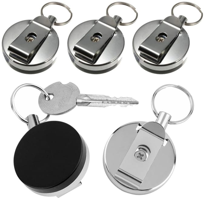 Fako Bijoux - Uittrekbare Sleutelhanger Met Koord - Skipashouder - Staaldraad - 40mm - 5 Stuks