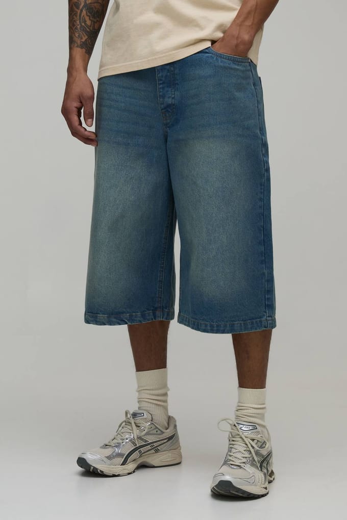 Essential Longline Fit Denim Jorts | Antique Blue | Size 60
