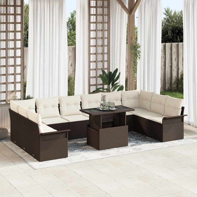 vidaXL Tuin Sofa Set 11 st Bruin Poly riet
