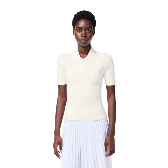 Lacoste Gebreid geribbeld poloshirt voor dames (Wit)