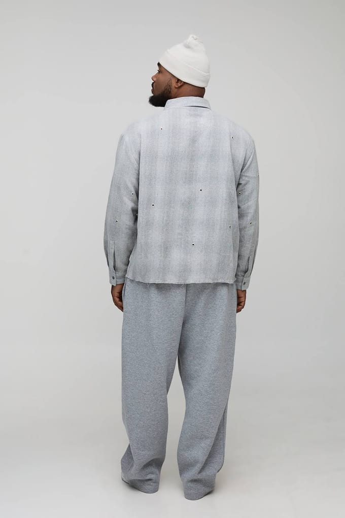 Plus oversized versleten hardware detail flanellen geruit overhemd | Grey | Size 2XL
