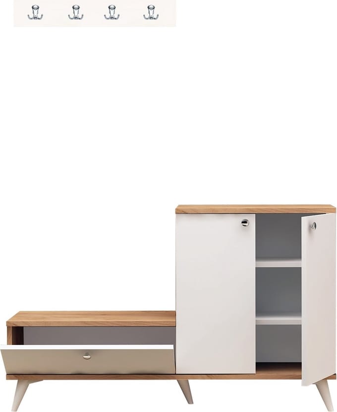 Hal Kast - Stijlvol Eiken & Wit Design - 120x76x30cm - Duurzaam Melamine Materiaal