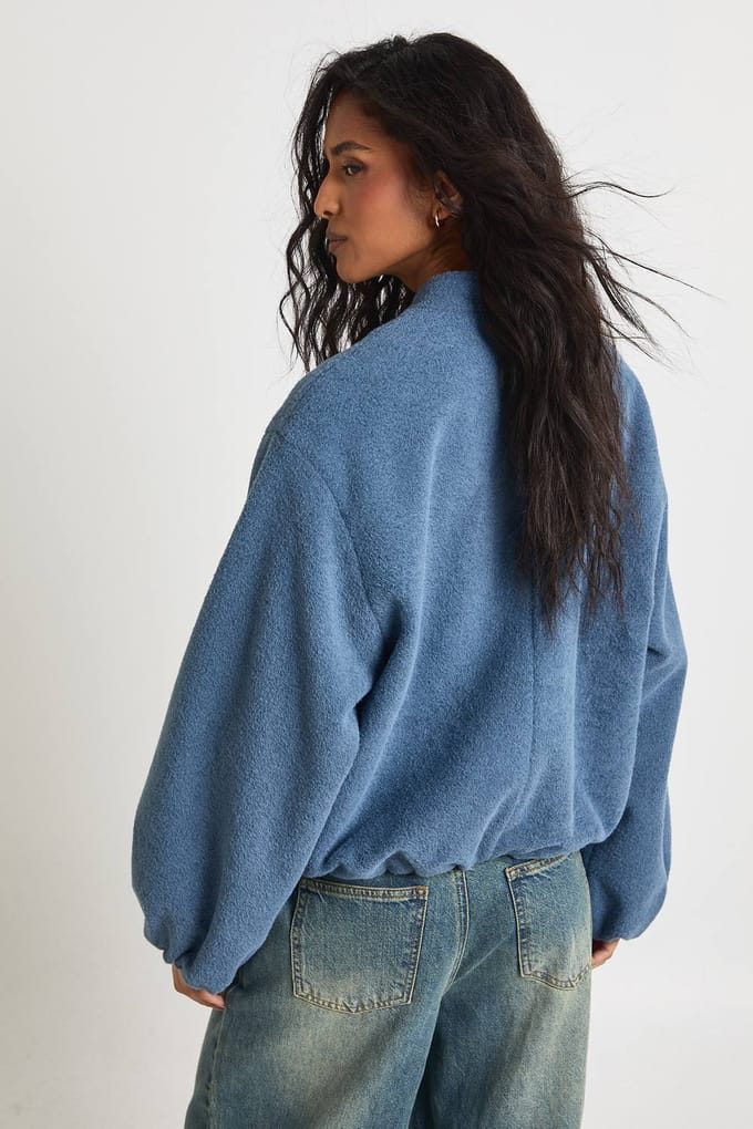 boohoo Dames Ballonmouw Wollen Look Bomber Jacket | Blue | Maat: 8