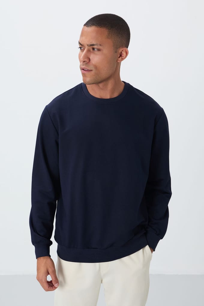 Heren Effen Rundhals Sweatshirt