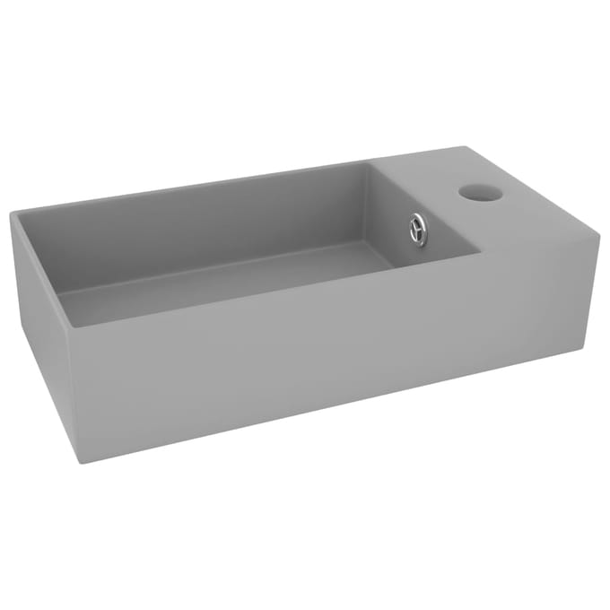 vidaXL - Wastafel - met - overloop - keramiek - lichtgrijs