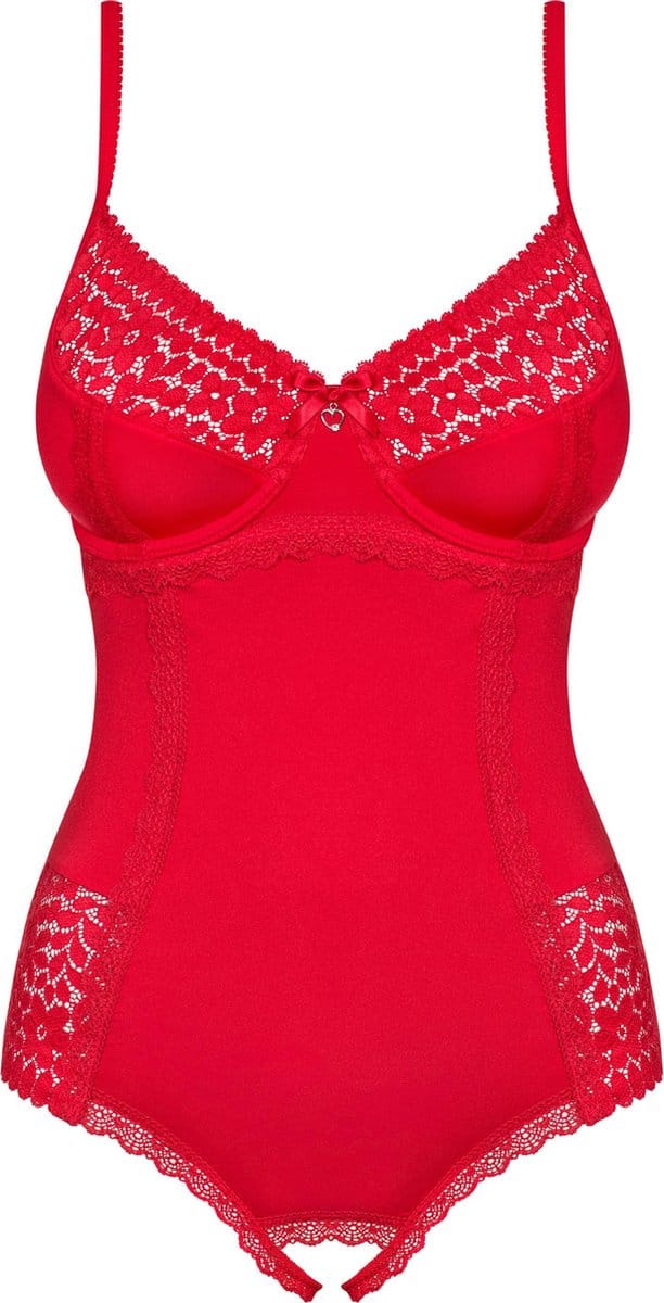 Obsessive Jolierose Open Kruis Teddy - Erotische Body - Maat S/M - Rood