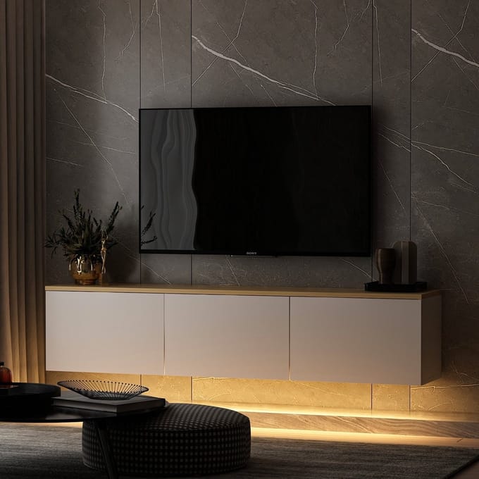 Neon" houten TV-meubel 160 x 32 x 35 cm - Wit