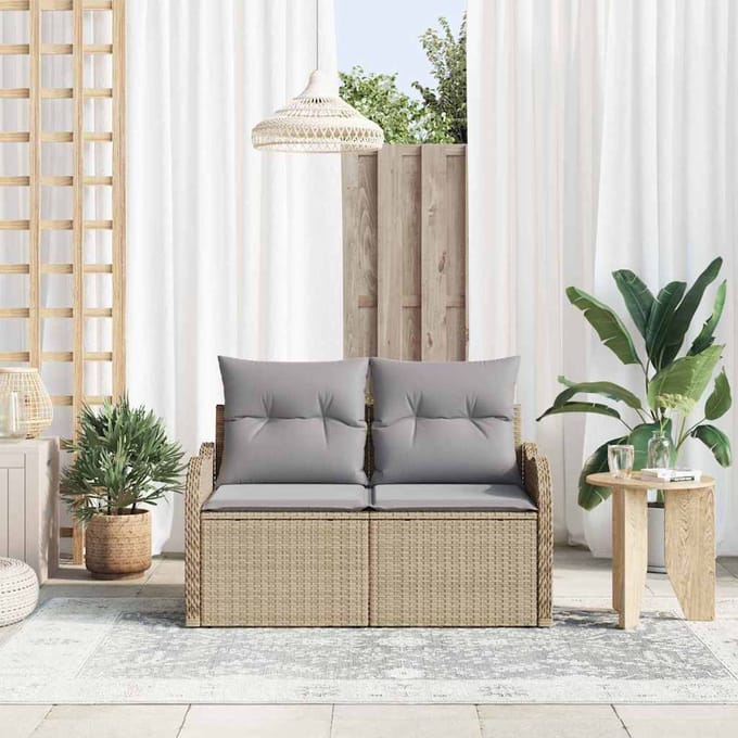 vidaXL - Tuin - Sofa - met - kussen - Beige - 121 - x - 62 - x - 69cm - poly - rattan