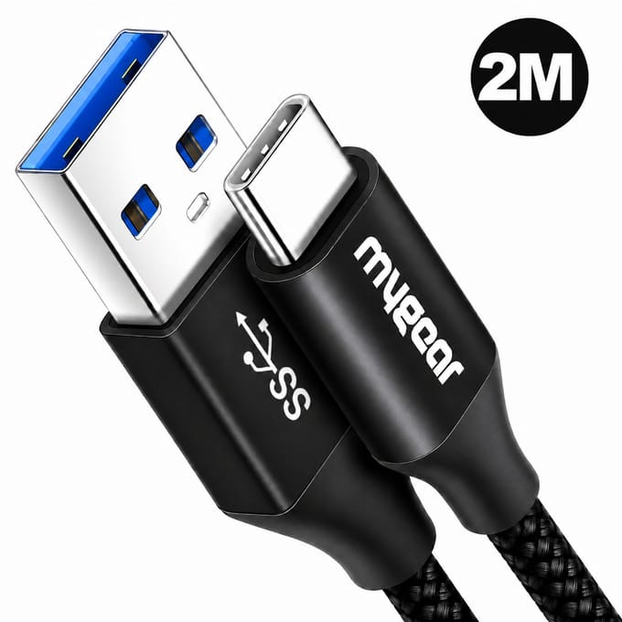 MyGear USB-C naar USB-A Kabel - 2 Meter - Data- en Oplaadkabel - USB 3.0 - 5Gbps - 18W Snelladen - Zwart