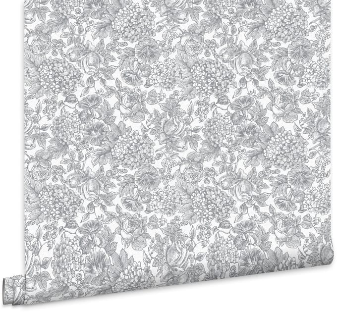 Laura Ashley Louise Behang - Bloemen - 10mx52cm - Grijs