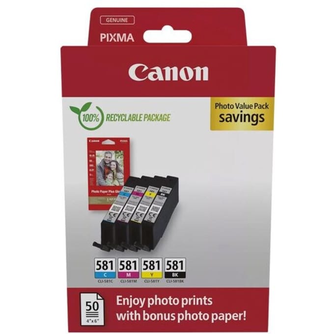 Canon Inktcartridge CLI-581 Origineel Combipack Zwart, Cyaan, Magenta, Geel 2106C006