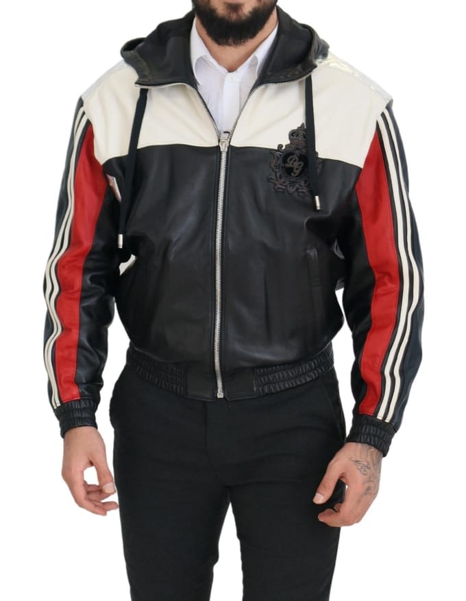 Dolce & Gabbana Zwarte Leren Hoodie Blouson Jas Herenjakker