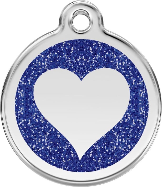 Heart Navy glitter hondenpenning large/groot dia. 3,8 cm RedDingo