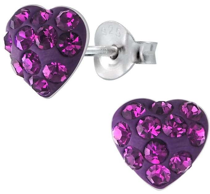 Joy|S - Zilveren hartje oorbellen - 7 mm - kristal paars