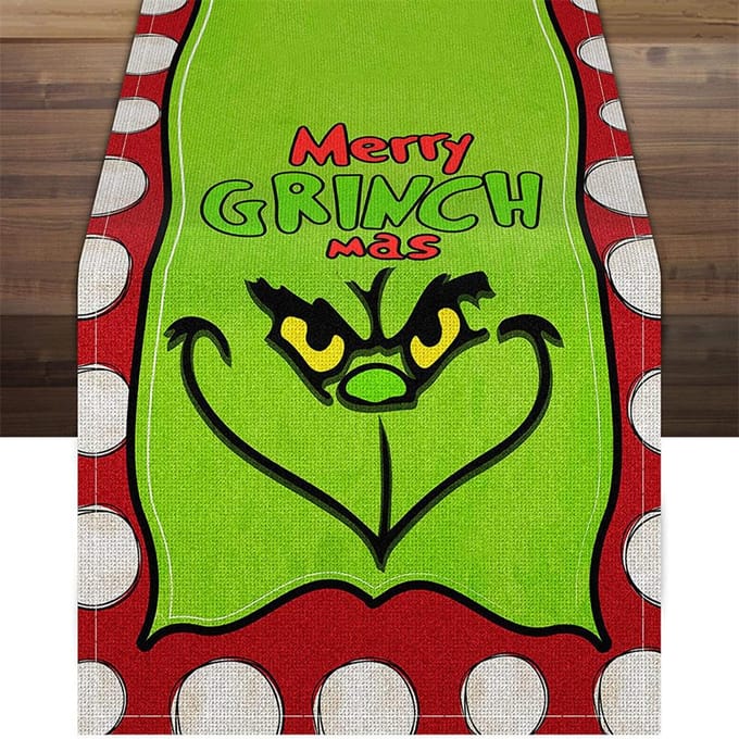 Kersttafelloper Kerstversiering Groen Grinch Tafelkleed black