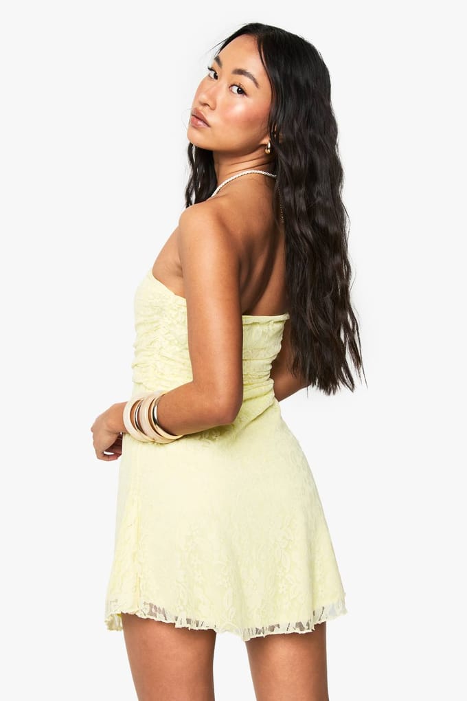 boohoo Dames Kant Bandeau Smock Jurk | Lemon | Maat: 16
